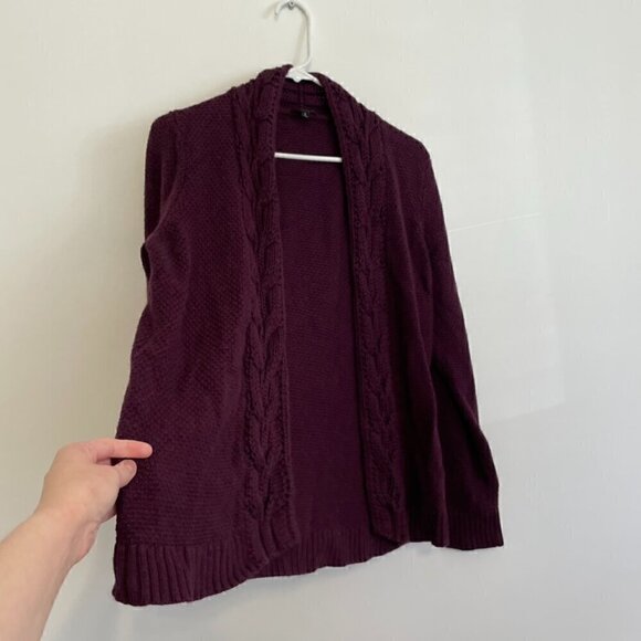 TALBOTS Plum Dark Purple Chunky Cable Knit Open Viscose Cotton Cardigan Sweater - Picture 7 of 12